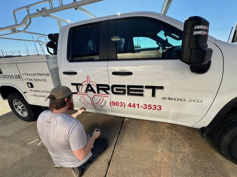 Service truck graphics for a trailer repair shop